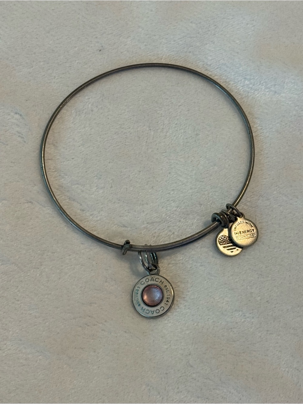 Alex and Ani x COACH Est. 1941 Collaboration Pink Crystal Bangle Bracelet Silver
